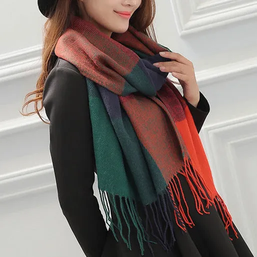 2017 Autumn Winter Female Wool Plaid Scarf Women Cashmere Scarves Wide Lattices Long Shawl Wrap Blanket Warm Tippet Drop Ship