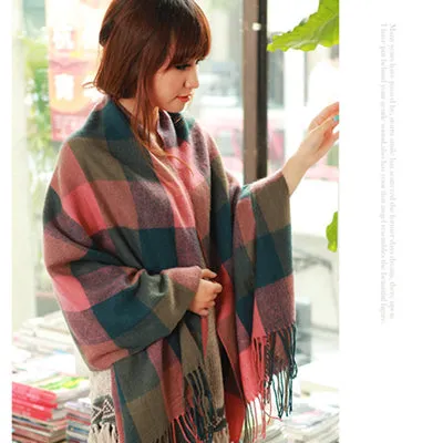 2017 Autumn Winter Female Wool Plaid Scarf Women Cashmere Scarves Wide Lattices Long Shawl Wrap Blanket Warm Tippet Drop Ship