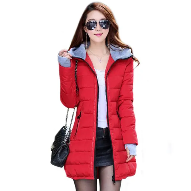 2018 women winter hooded warm coat plus size candy color cotton padded jacket female long parka womens wadded jaqueta feminina