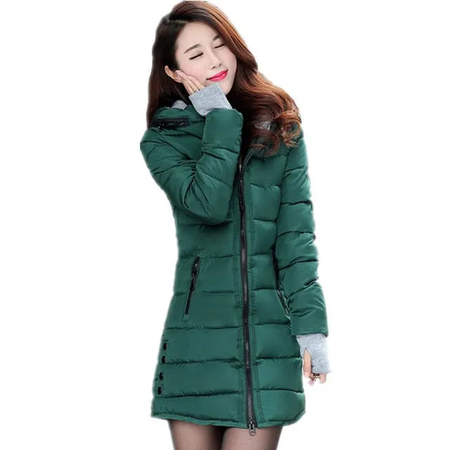 2018 women winter hooded warm coat plus size candy color cotton padded jacket female long parka womens wadded jaqueta feminina