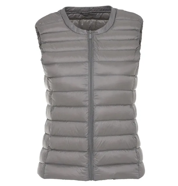 2018New Autumn Women 90% White Duck Down Vest Ultra Light Down Vest Jacket Winter Round Collar Peter Pan Slim Sleeveless Coat