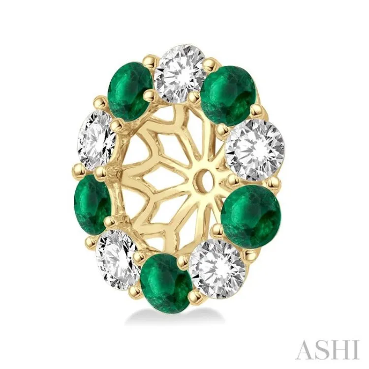 2.30 MM Round Cut Emerald and 1/2 Ctw Round Cut Diamond Earring Jacket in 14K Yellow Gold