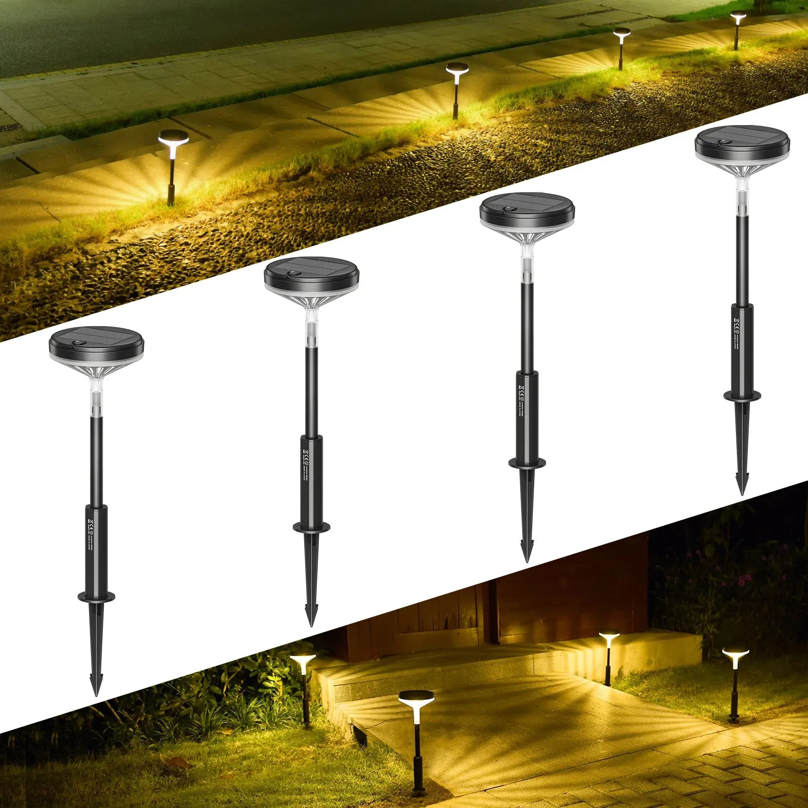 4-Pack Warm White Solar Pathway Lights with 3 Light Modes