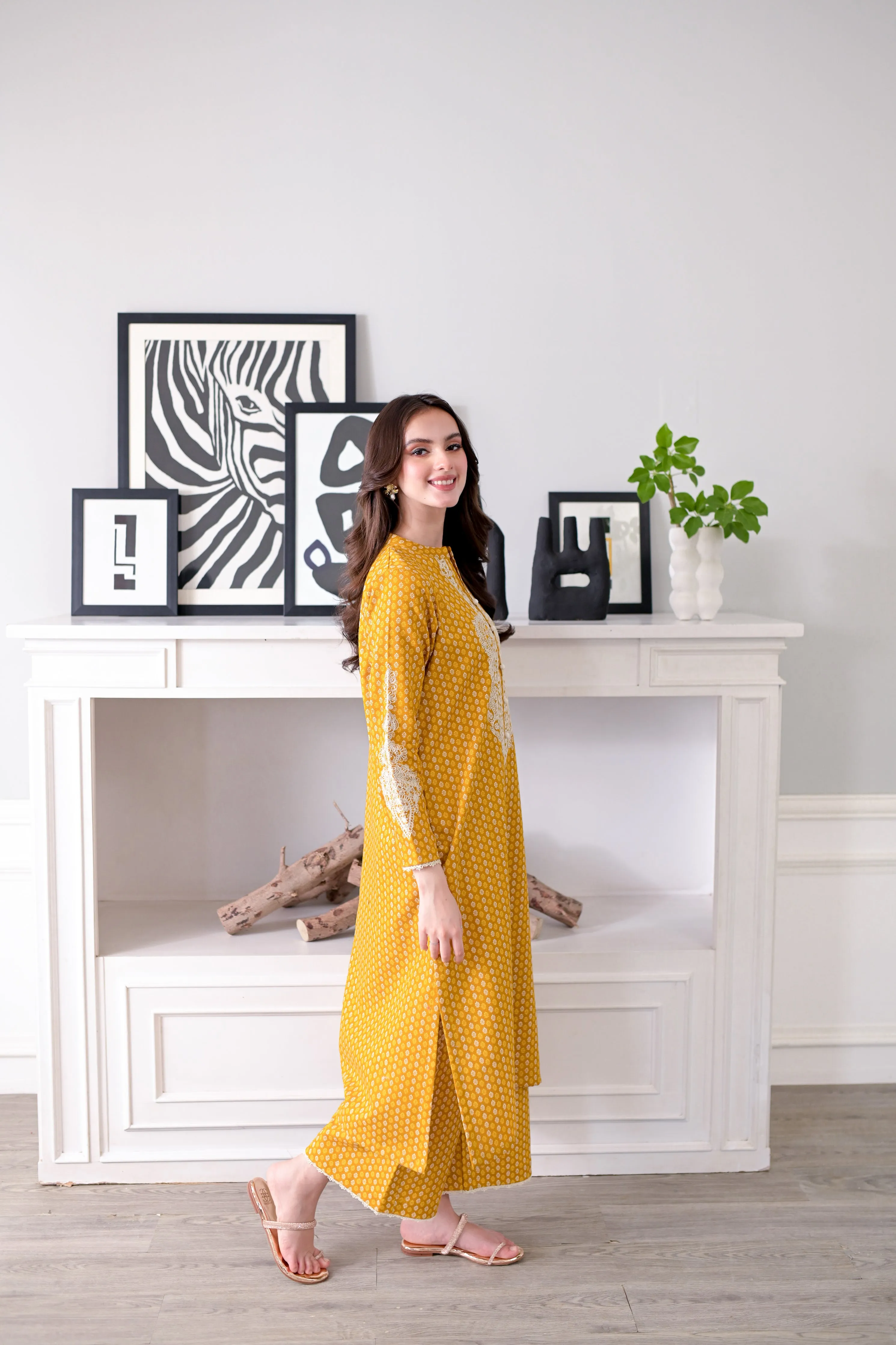 50% OFF MUSTARD EMBROIDERED FALL SET NPA2-23334