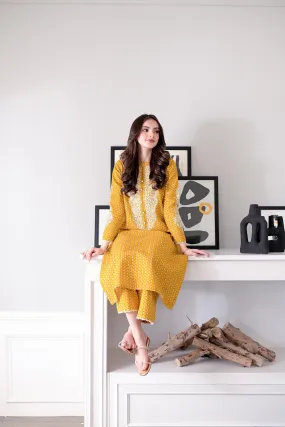 50% OFF MUSTARD EMBROIDERED FALL SET NPA2-23334