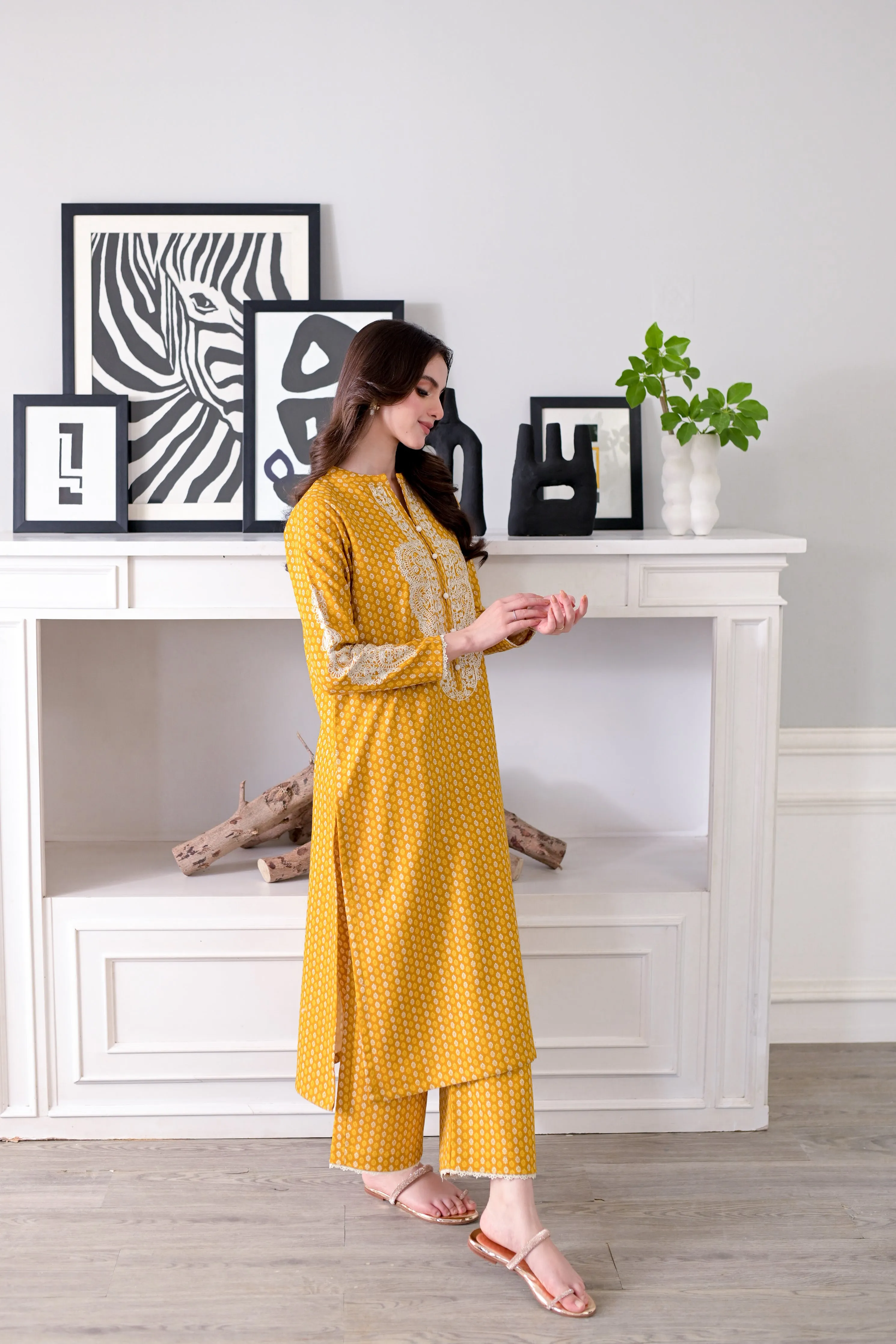 50% OFF MUSTARD EMBROIDERED FALL SET NPA2-23334