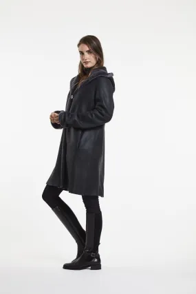 #6169 Hooded Reversible Shearling Coat