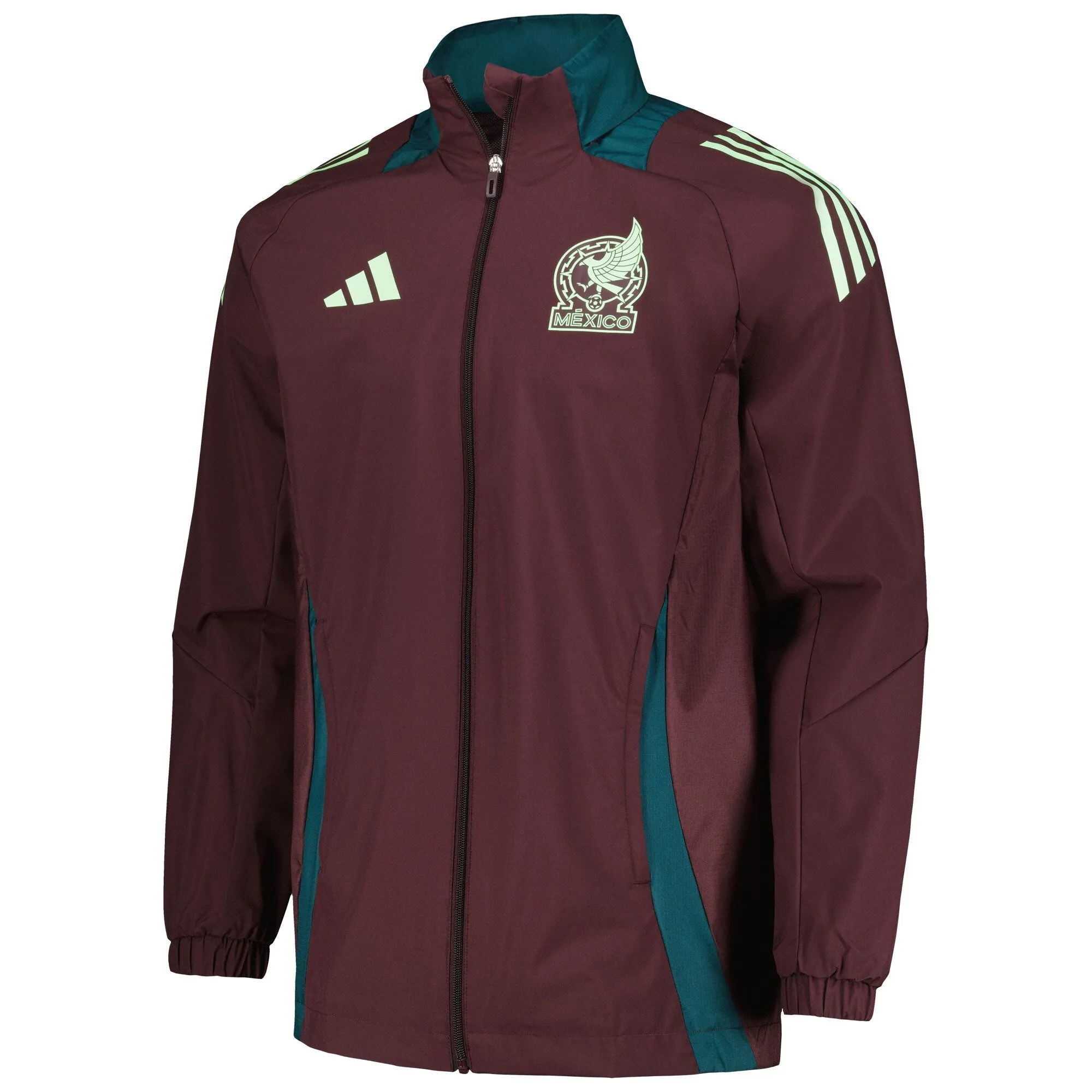 adidas Men's Mexico 2024 All Weather Raglan Hoodie Full-Zip Jacket Dark Burgundy