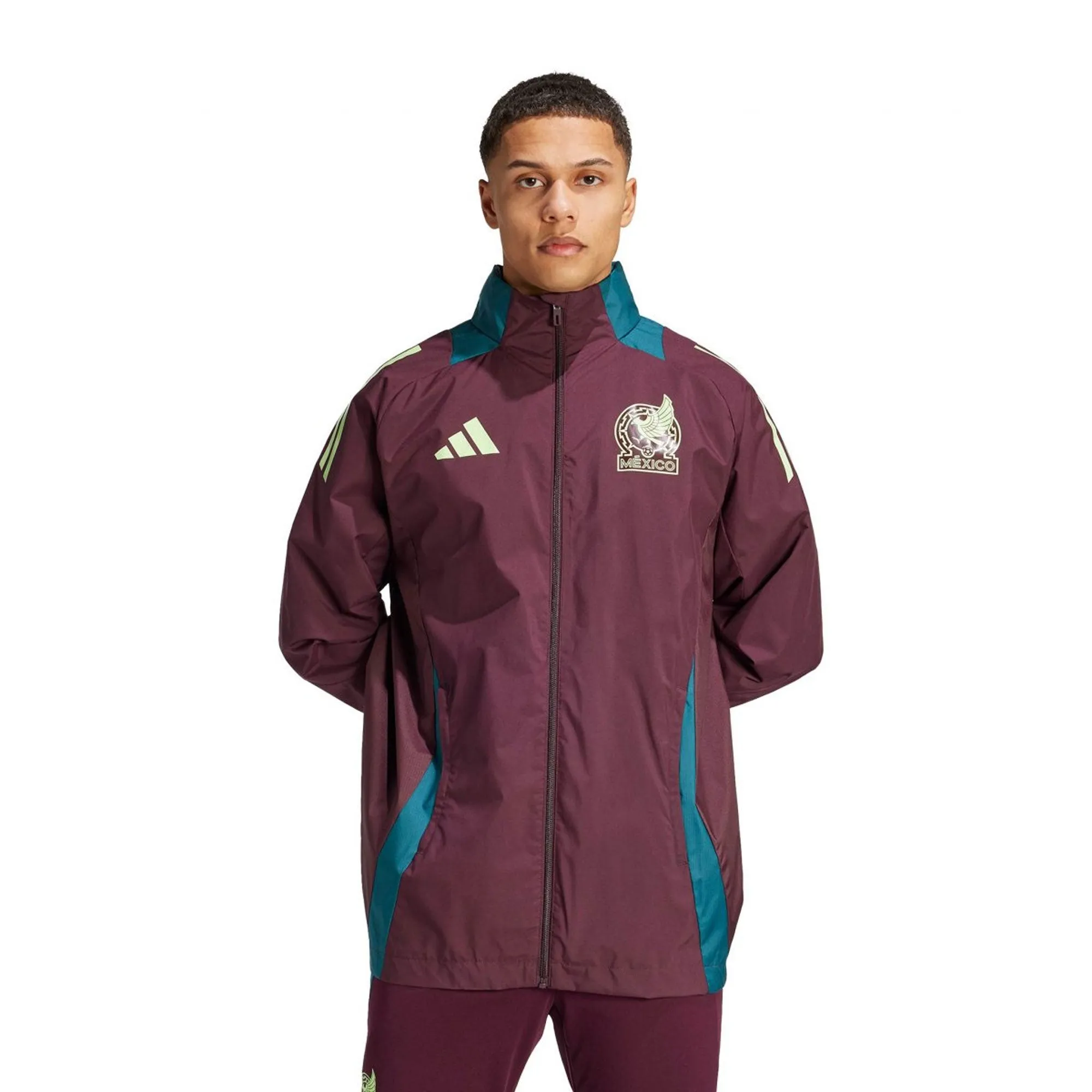 adidas Men's Mexico 2024 All Weather Raglan Hoodie Full-Zip Jacket Dark Burgundy