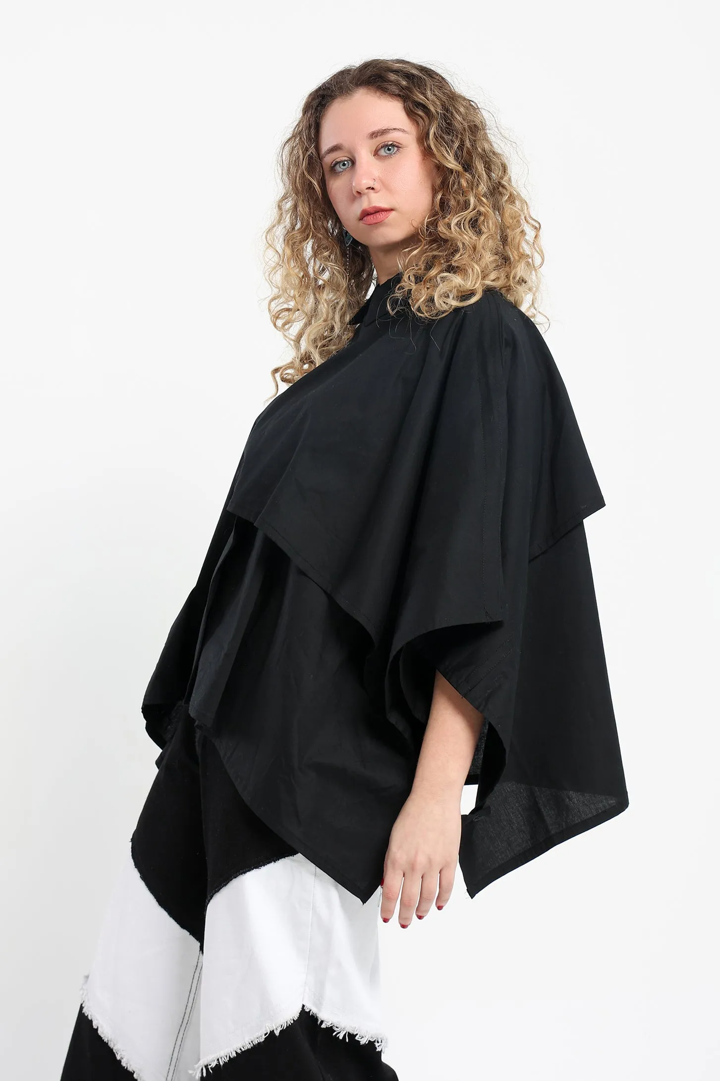 Asymmetrical Trench Shirt - Black