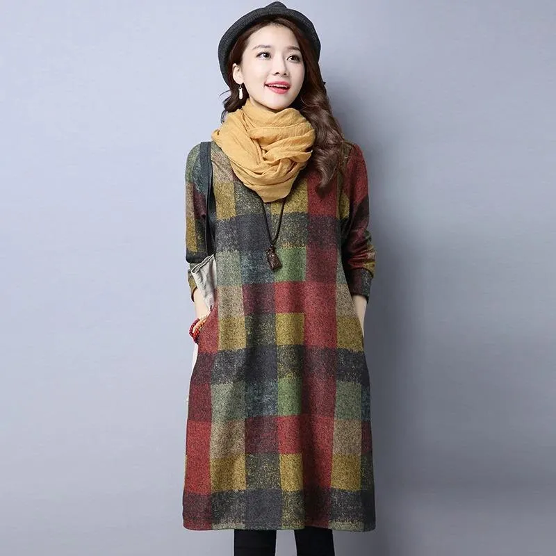 Autumn Winter Women's Thick Warm Long Sleeve Cotton Loose Dress