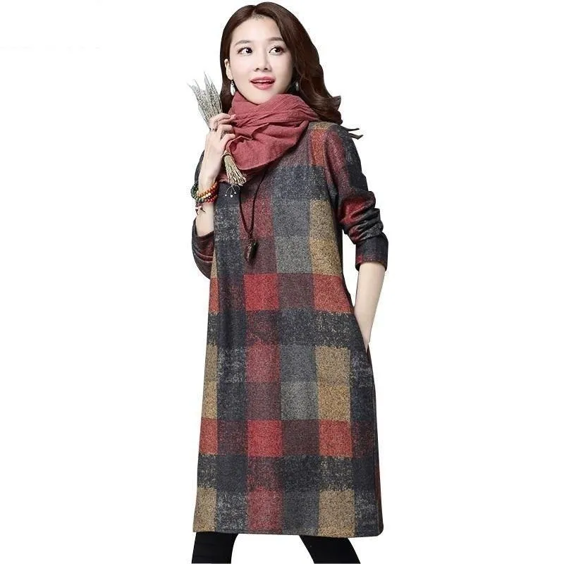 Autumn Winter Women's Thick Warm Long Sleeve Cotton Loose Dress