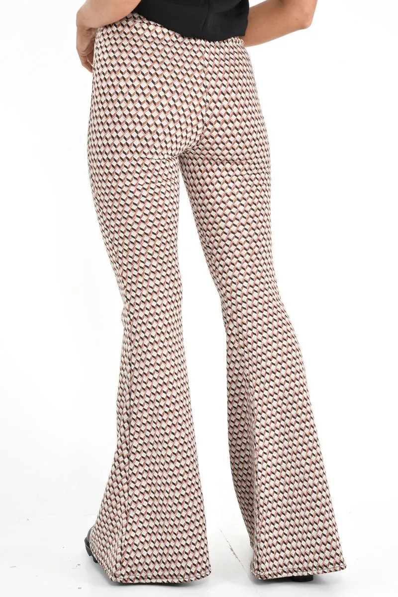 Beige Aztec High Waisted Flared Trousers - Kamryn