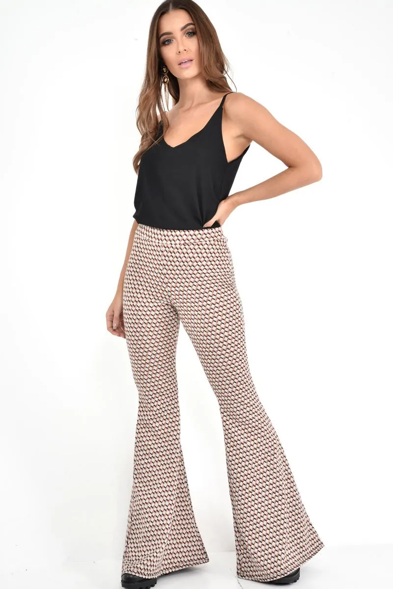 Beige Aztec High Waisted Flared Trousers - Kamryn