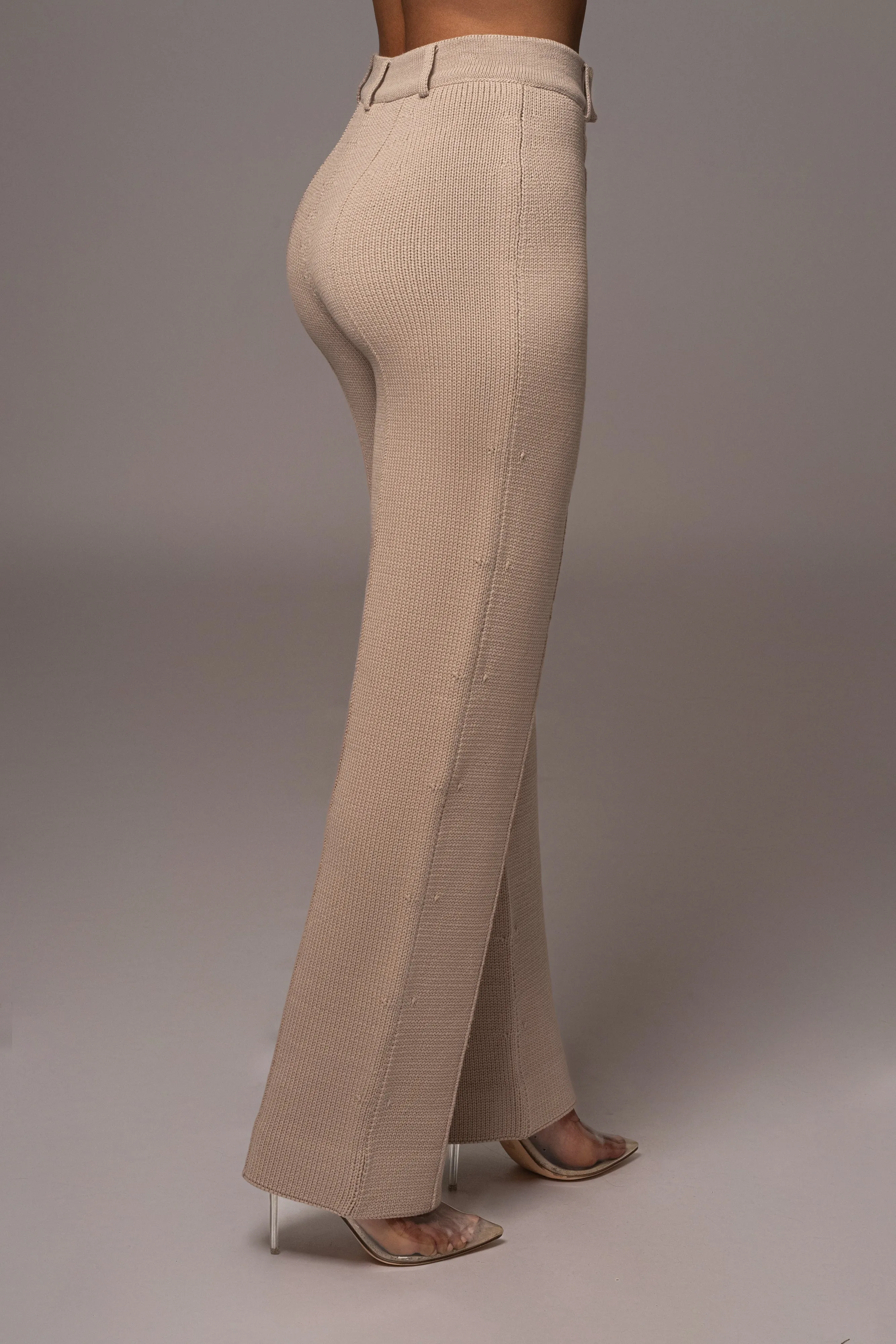 Beige Back In Business Knit Trousers