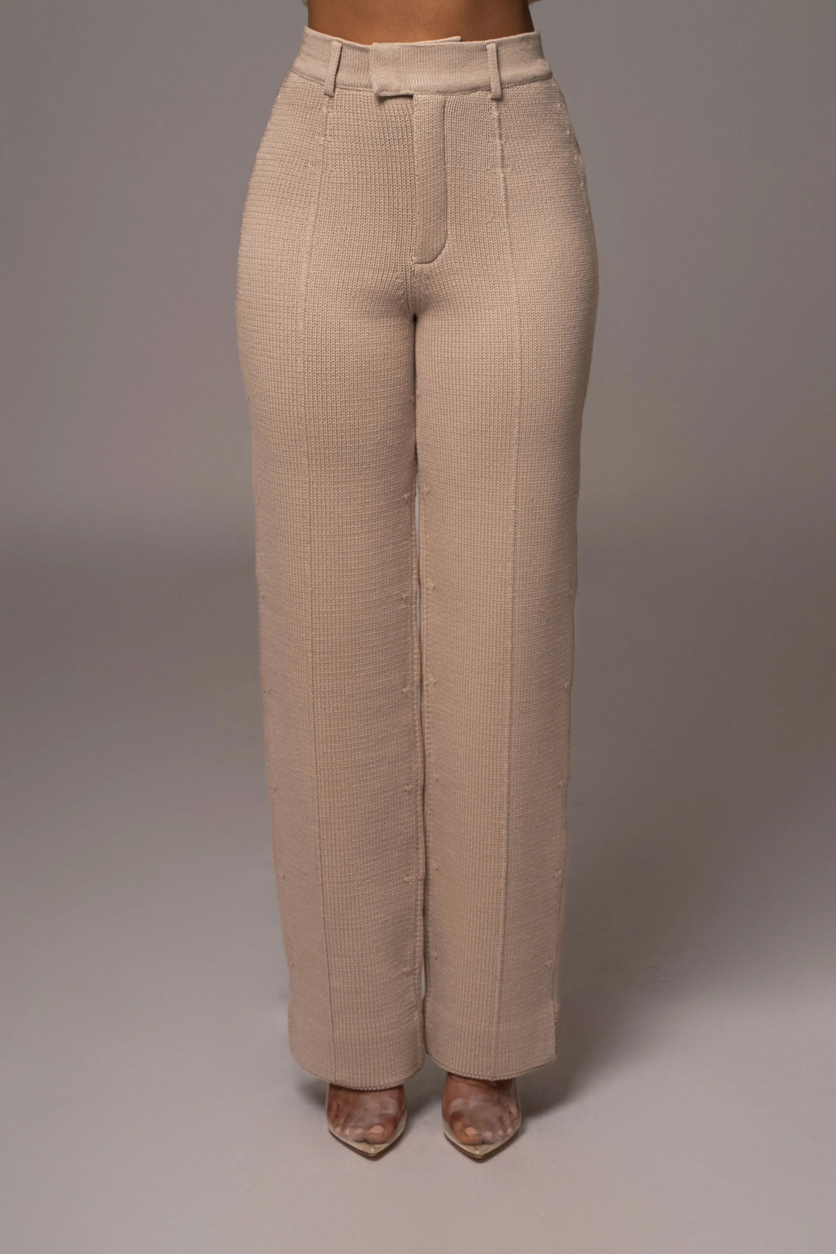 Beige Back In Business Knit Trousers