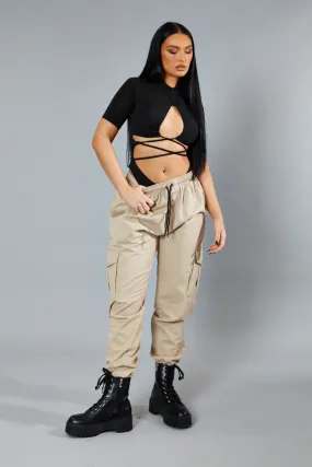 Beige Baggy Cuffed Cargo Trousers - Shemaz