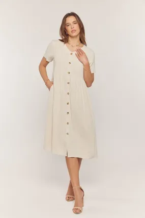 Beige Button Down Midi Dress