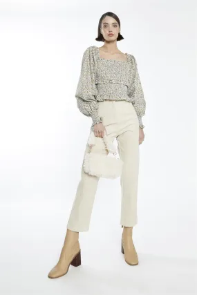 Beige-Corduroy Straight-Trousers