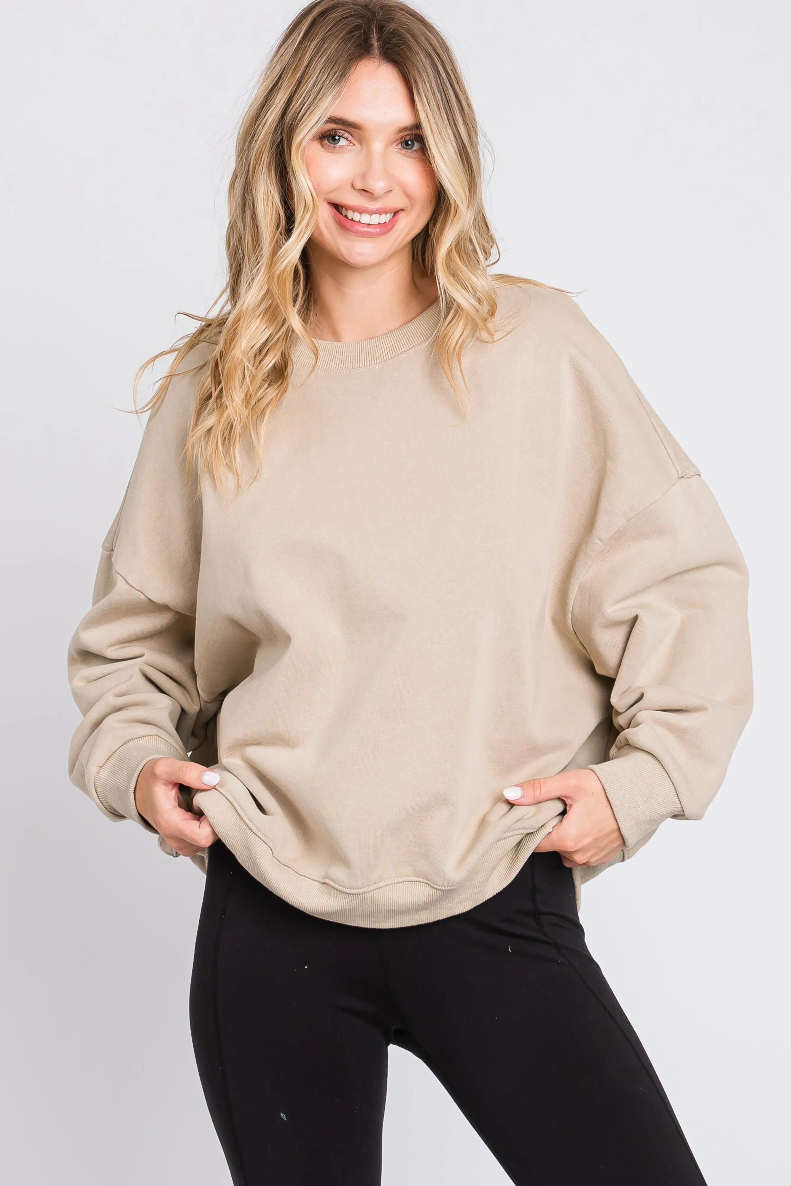 Beige Dropped Shoulder Sweatshirt