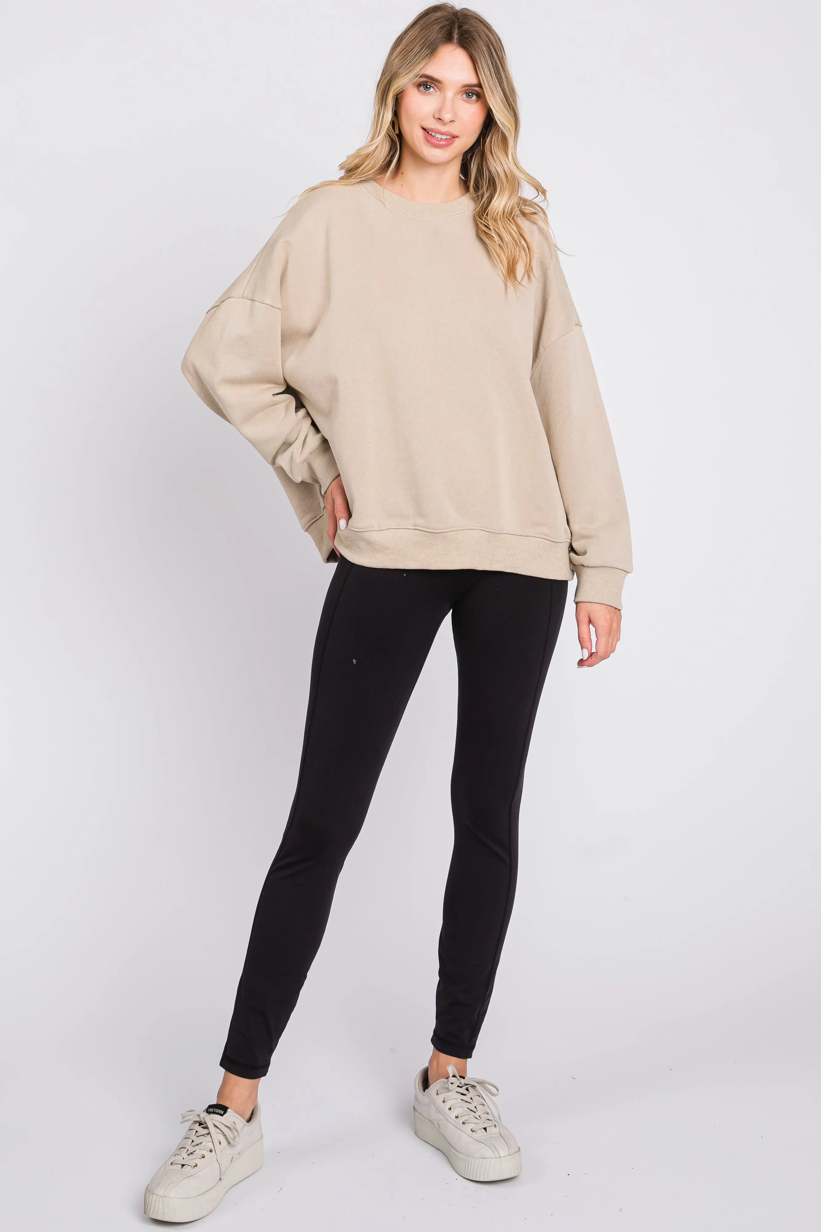 Beige Dropped Shoulder Sweatshirt