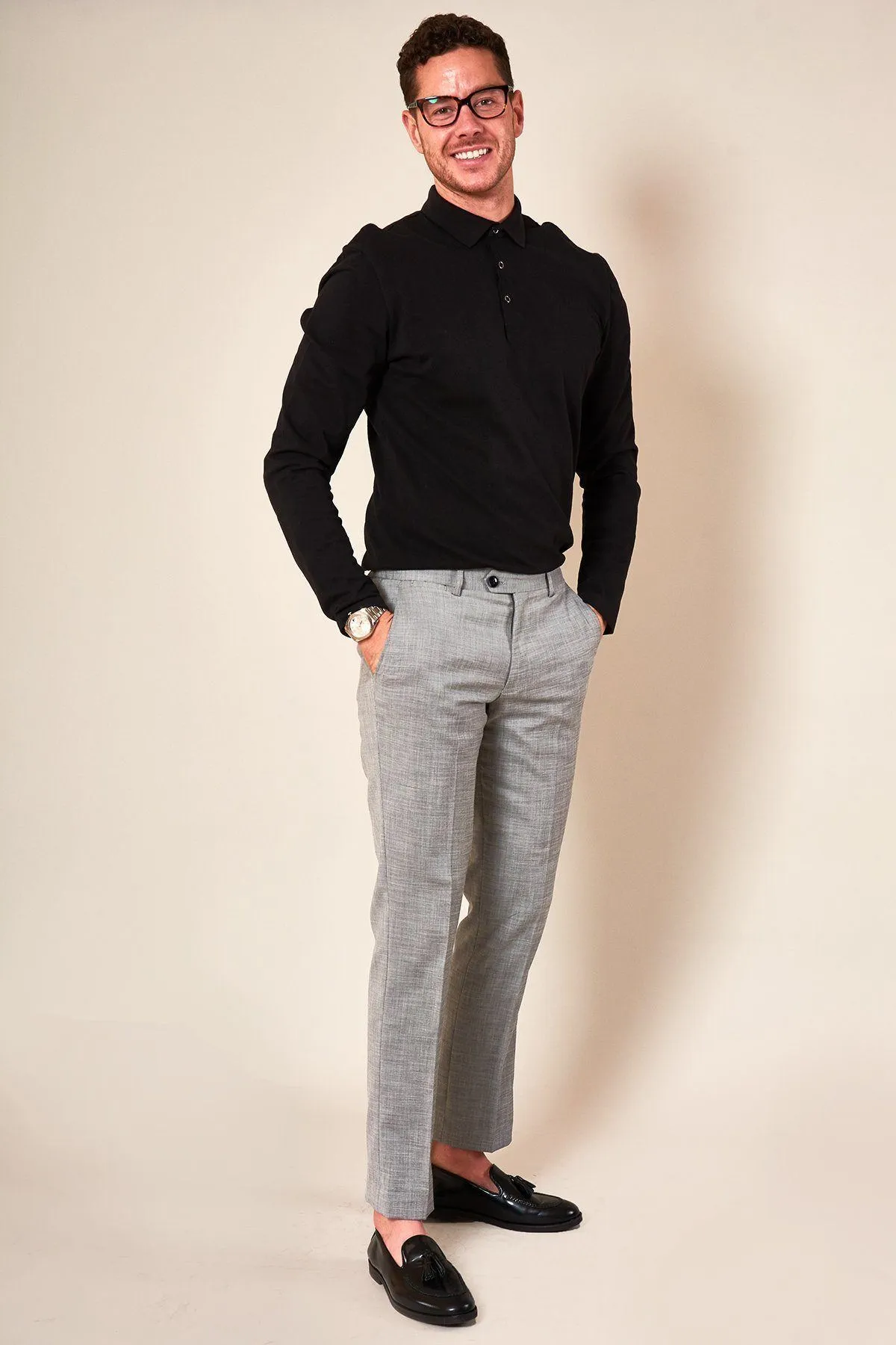 BEN - Silver Grey Slim Tailored Trousers