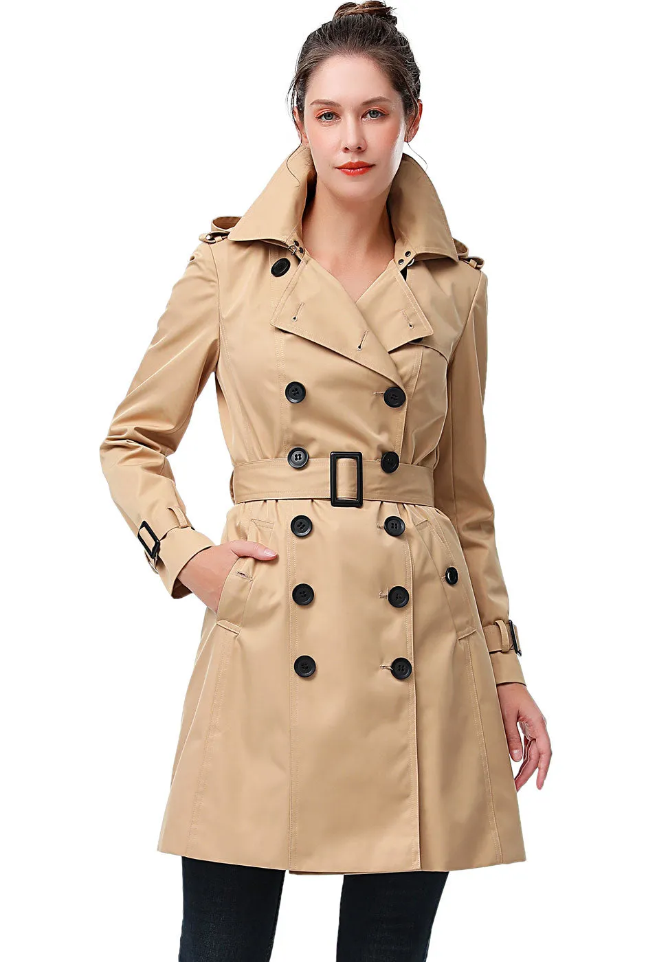 BGSD Women Alexa Waterproof Classic Hooded Trench Coat