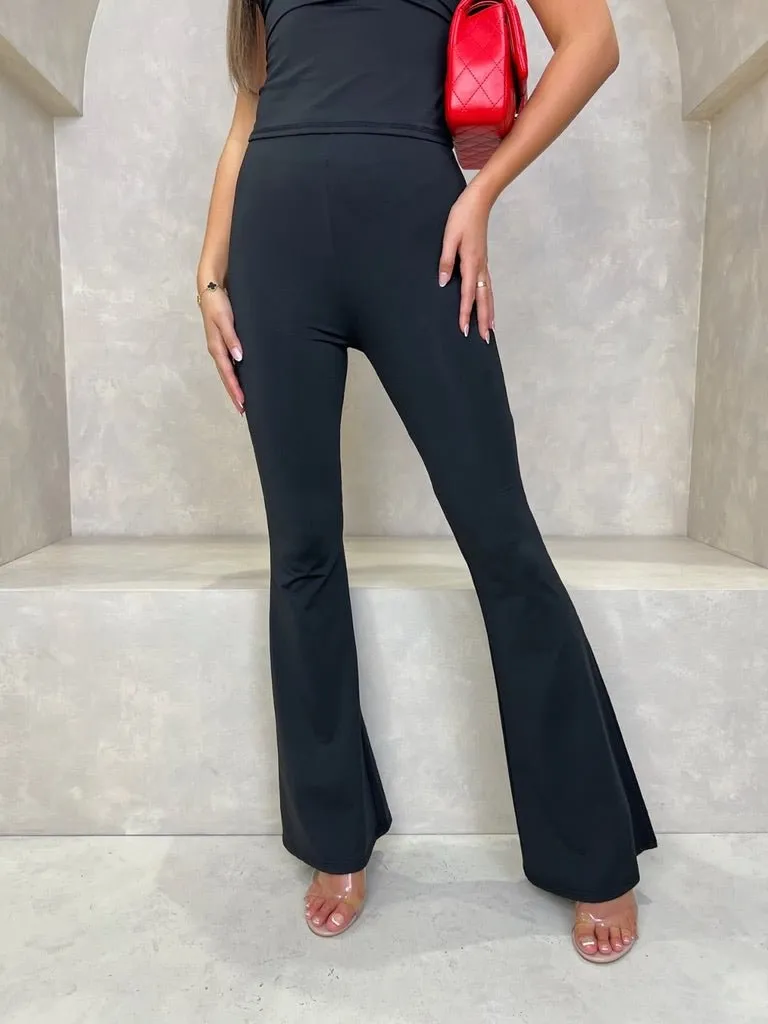 Black Slinky Flared Trousers