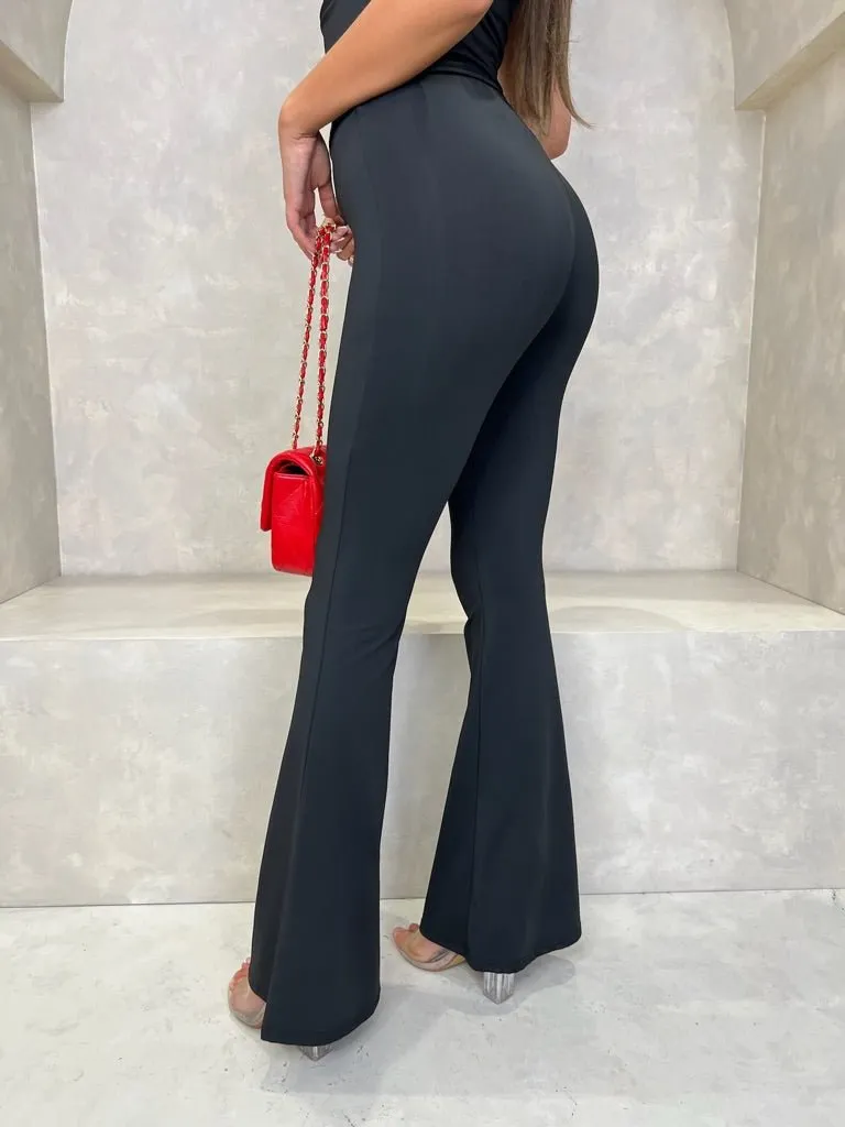 Black Slinky Flared Trousers