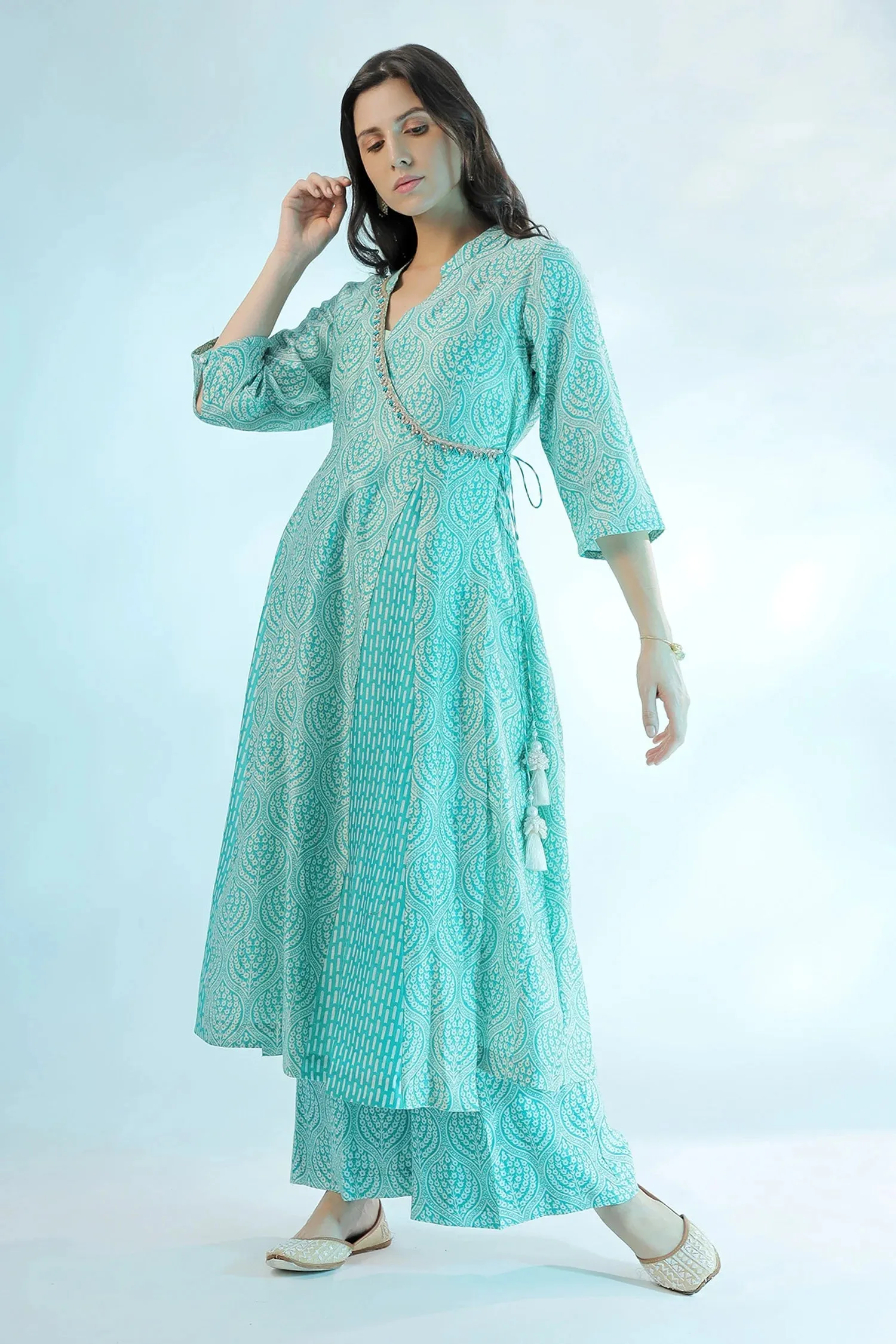 Blue Cotton Printed Angrakha