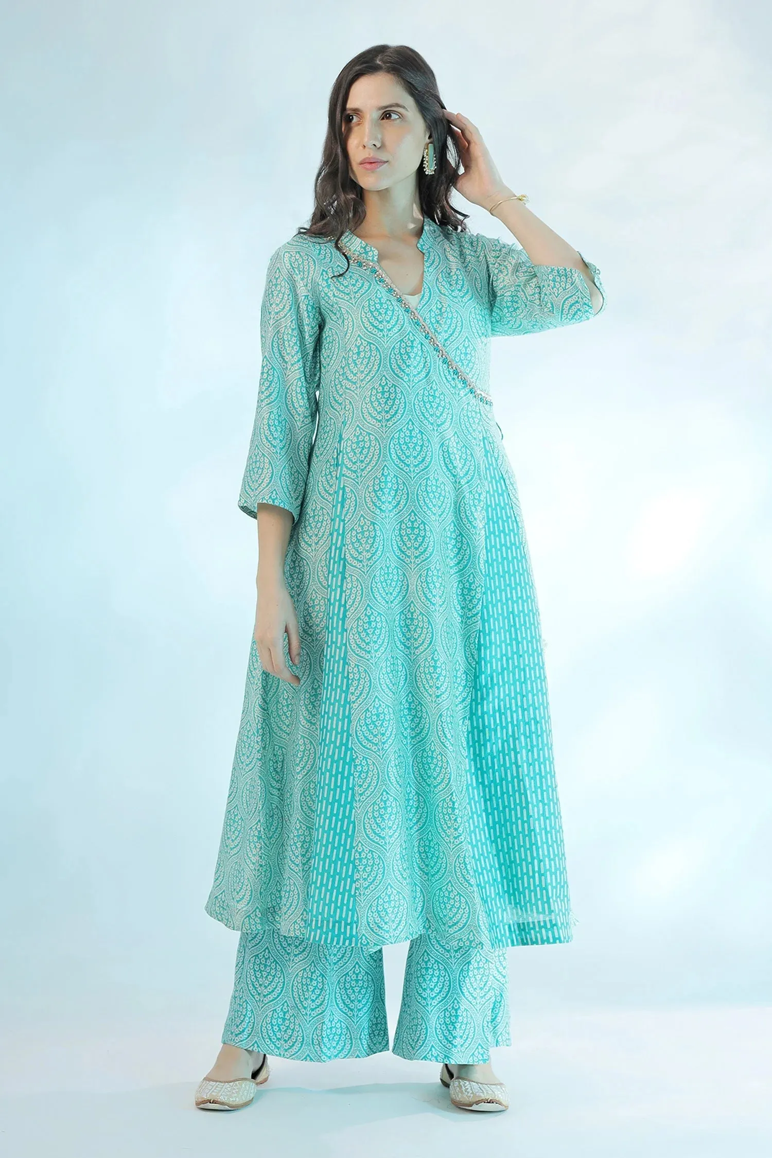 Blue Cotton Printed Angrakha