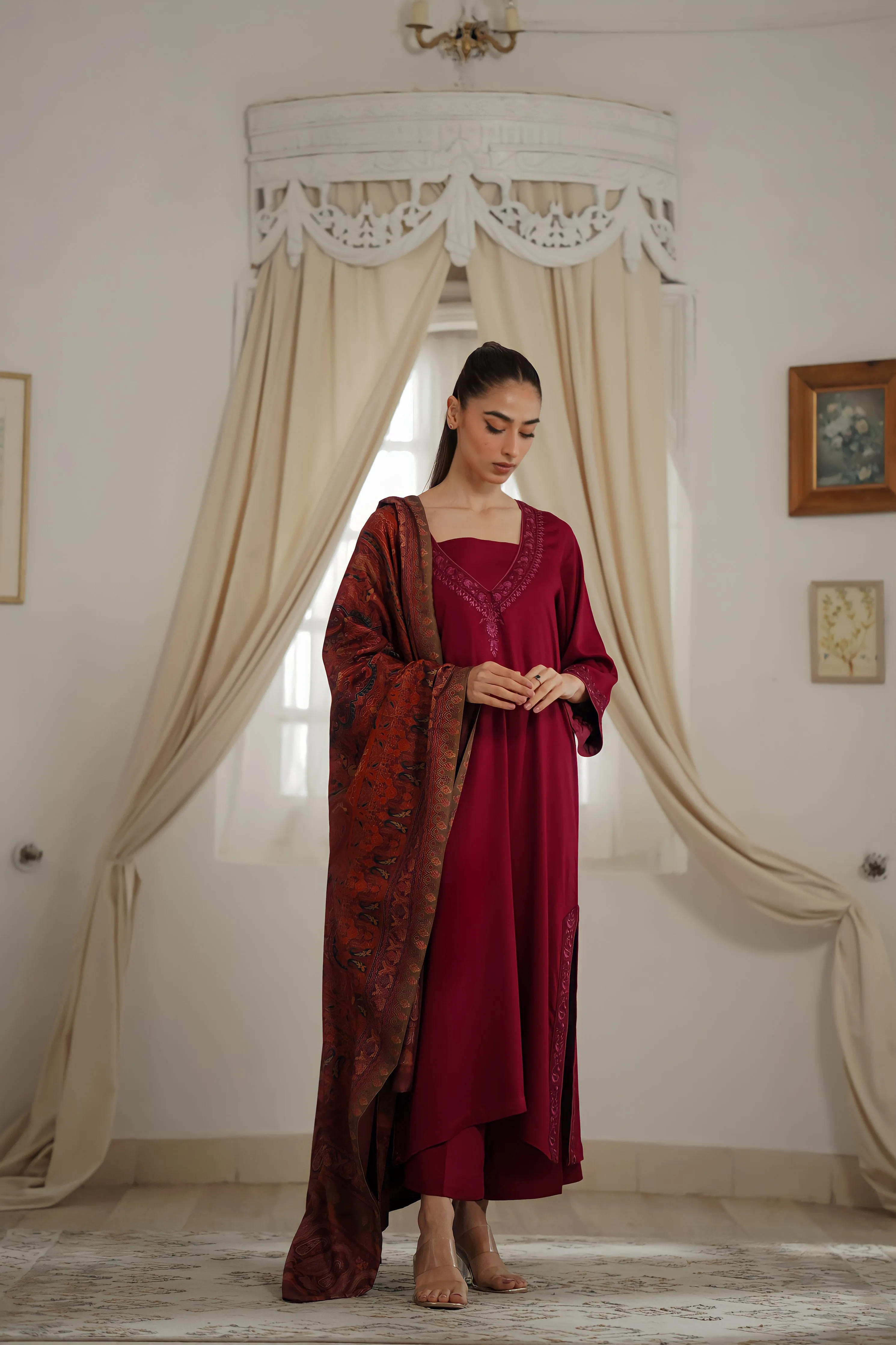 Burgundy Fall Embroidered Set NEL-23642