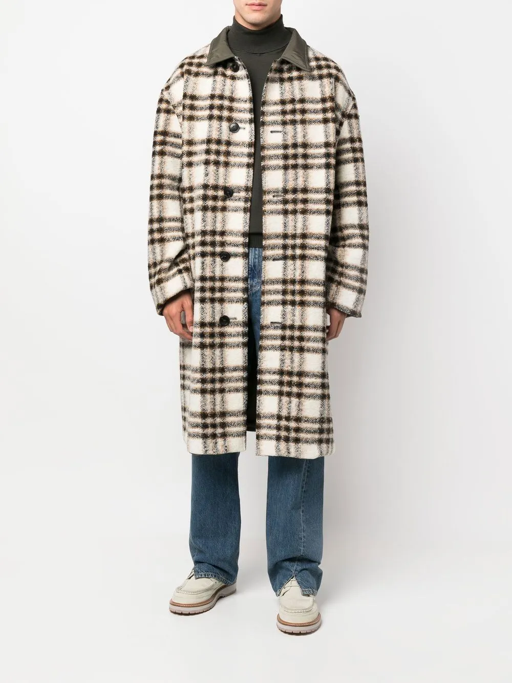 Check-Pattern Single-Breasted Coat