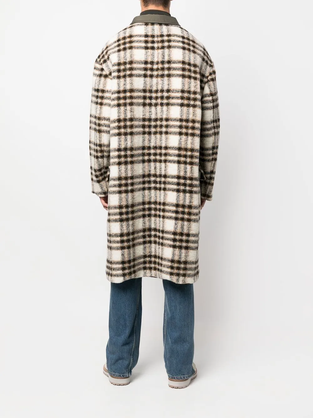 Check-Pattern Single-Breasted Coat