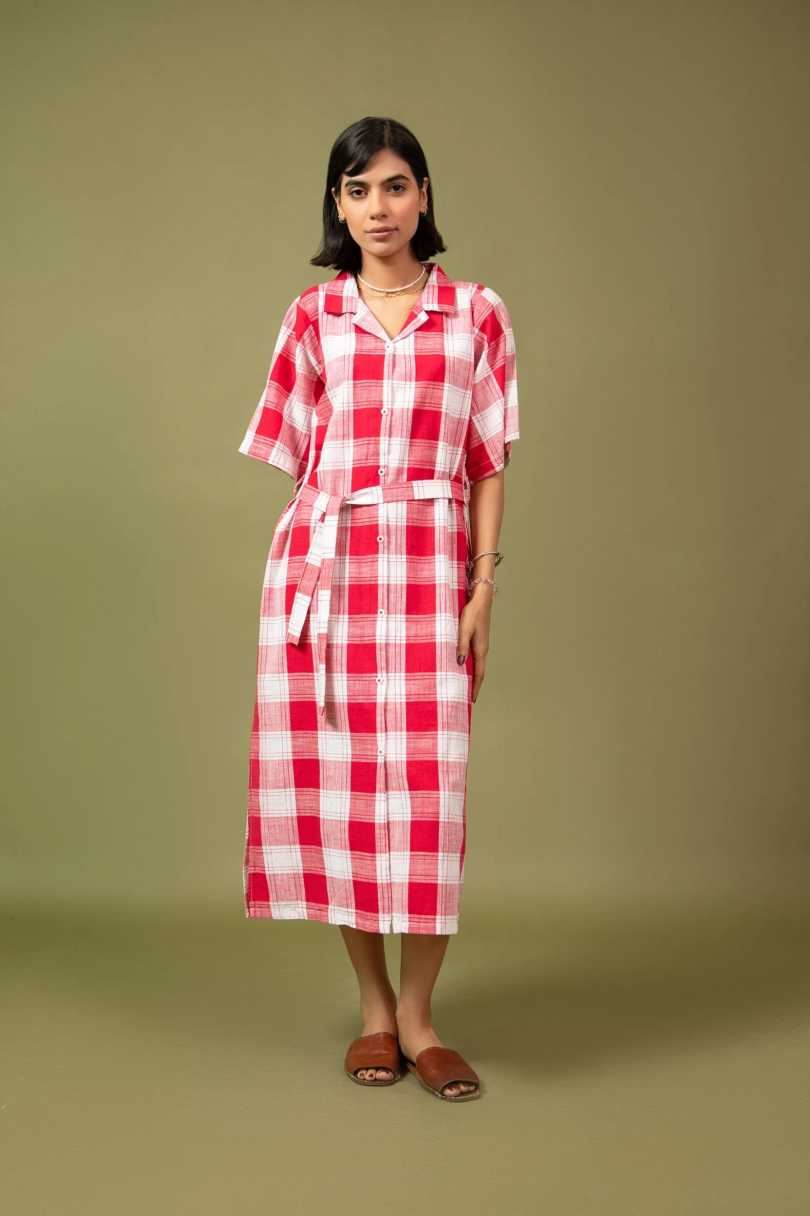 CHECKERED BUTTON DOWN DRESS