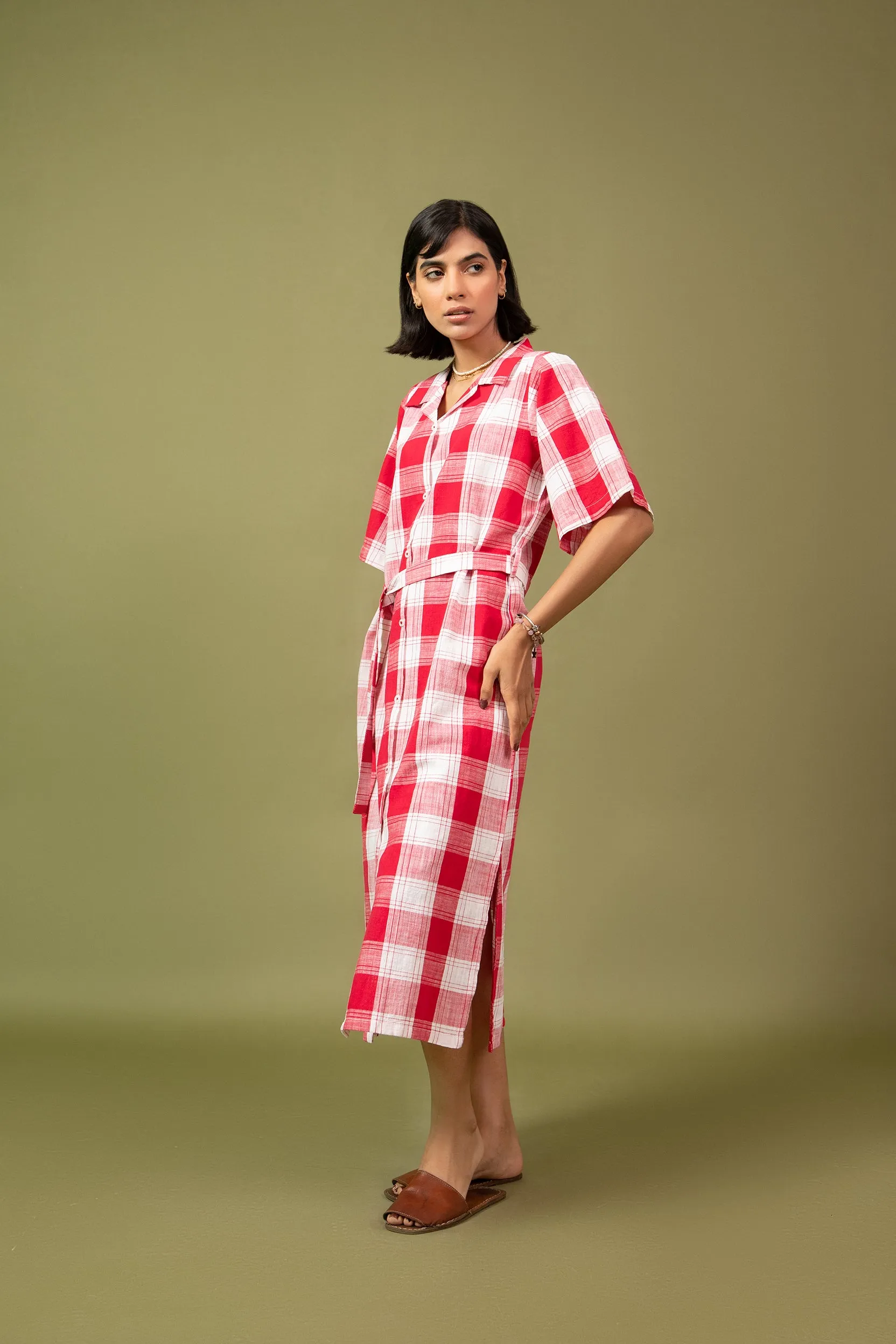 CHECKERED BUTTON DOWN DRESS