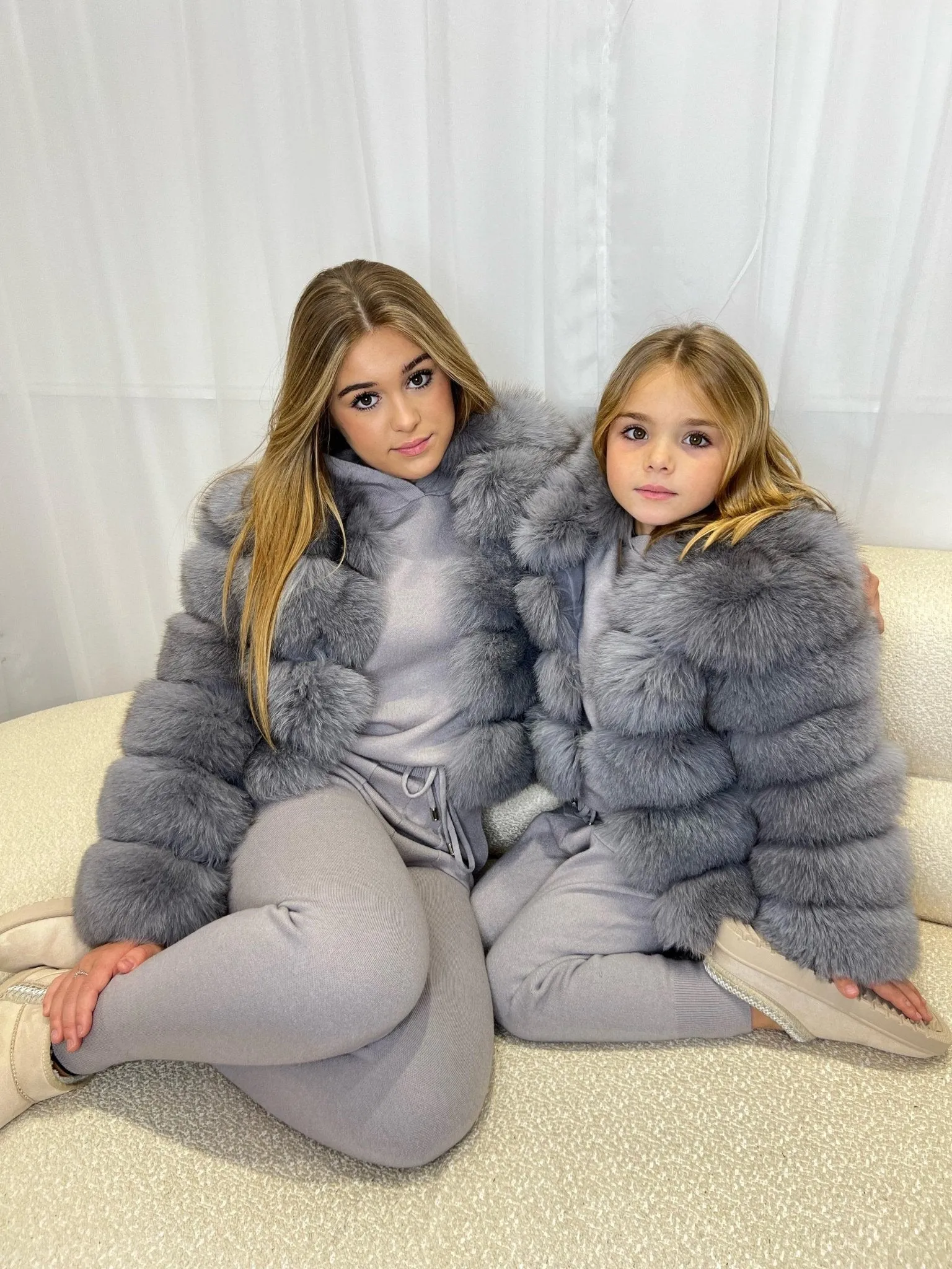 Childrens Grey Luxury Fur Coat