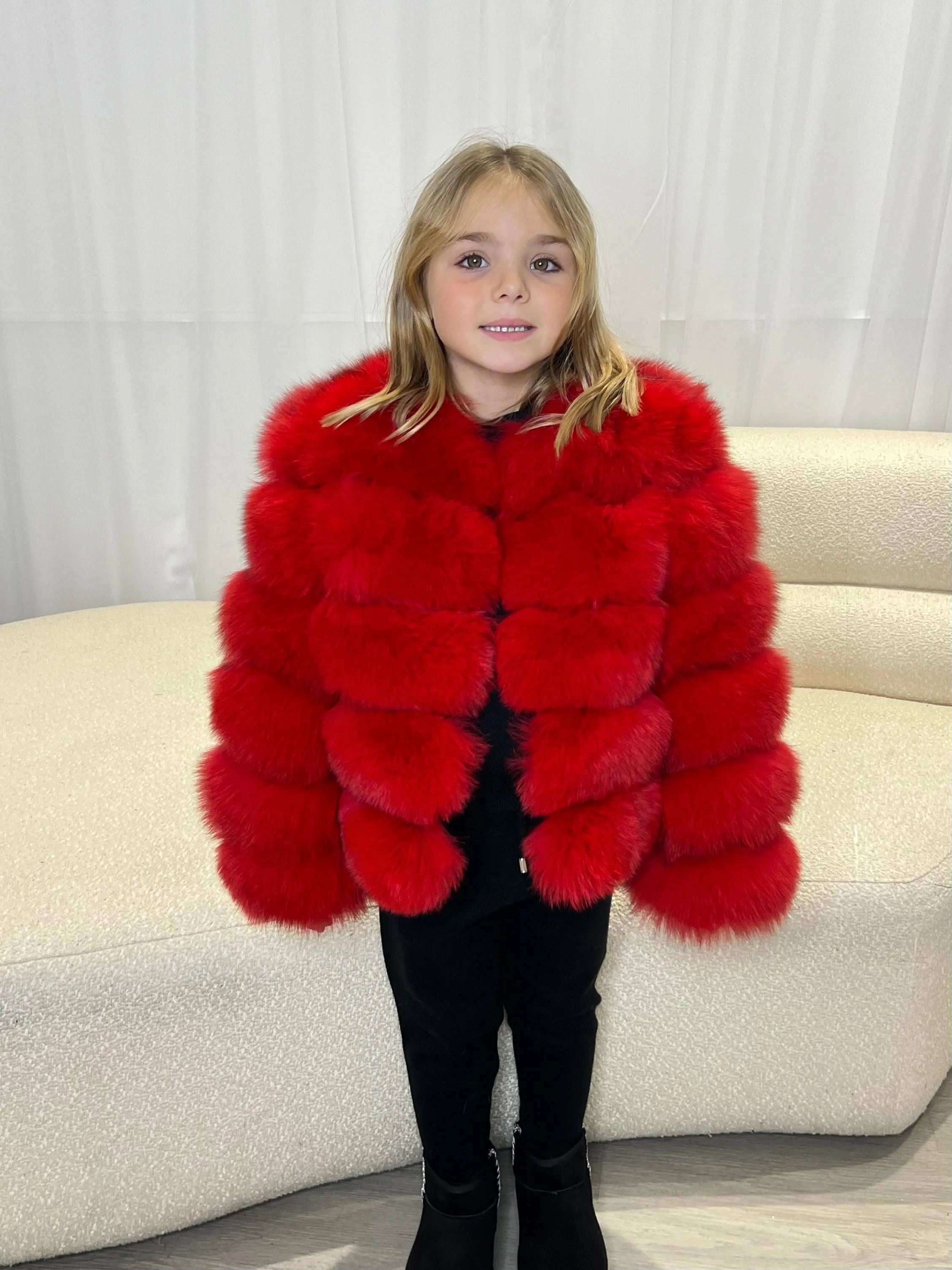 Childrens Red Luxury Fur Coat