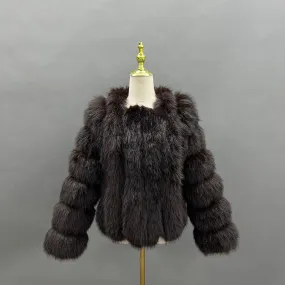 Chocolate Vertical Design Faux Fur Coat