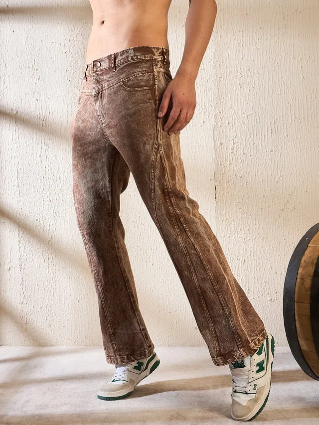 Cinnamon grunge wash cut & sew flared denim