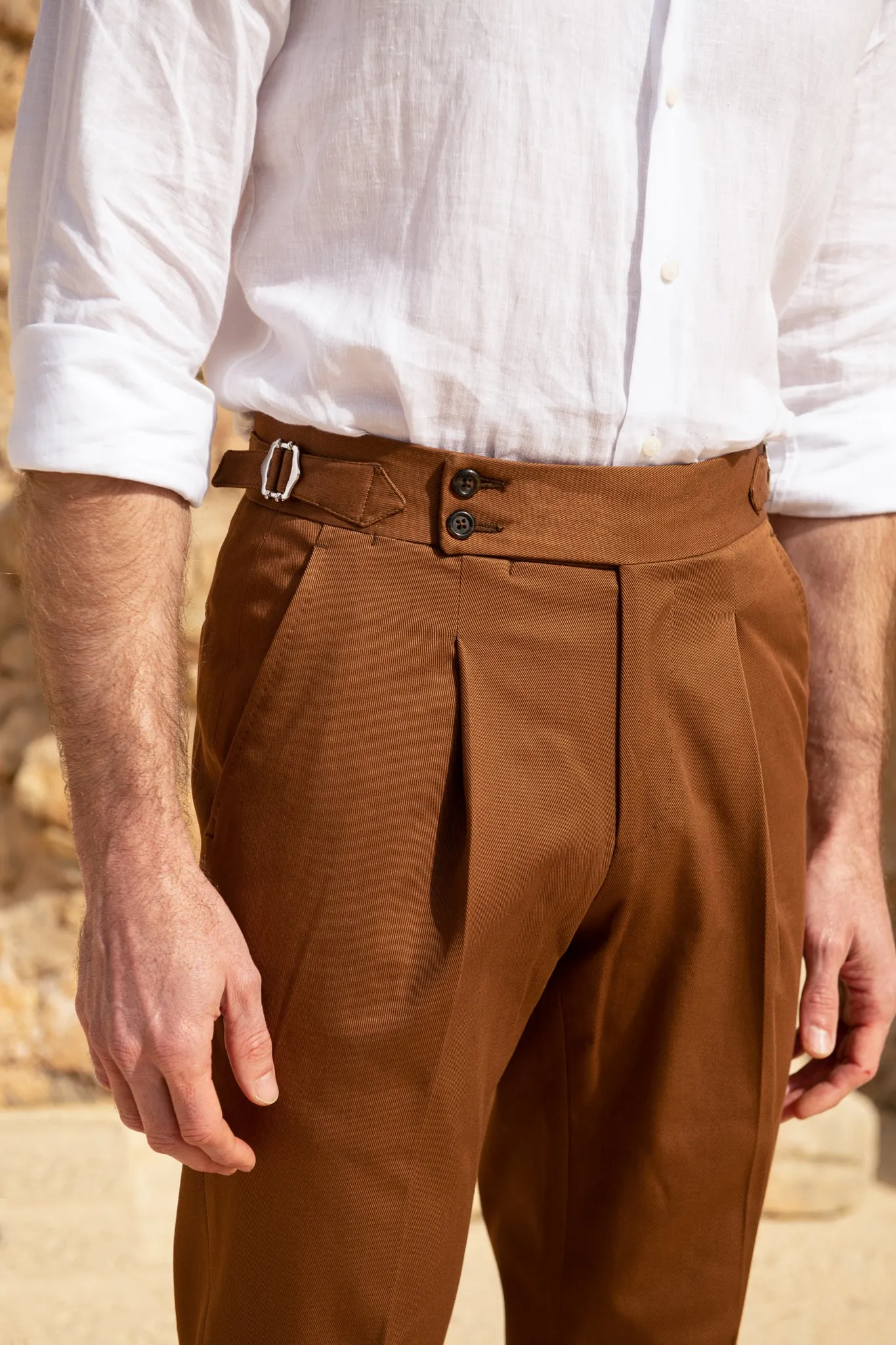 Cognac cotton trousers "Soragna Capsule Collection" - Made in Italy