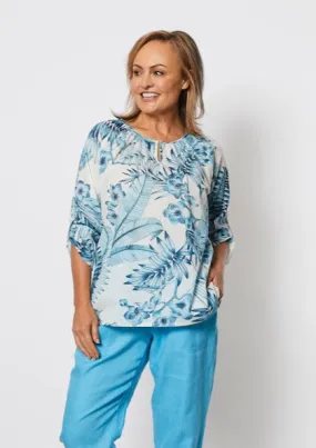 Cotton Print Top - Aqua