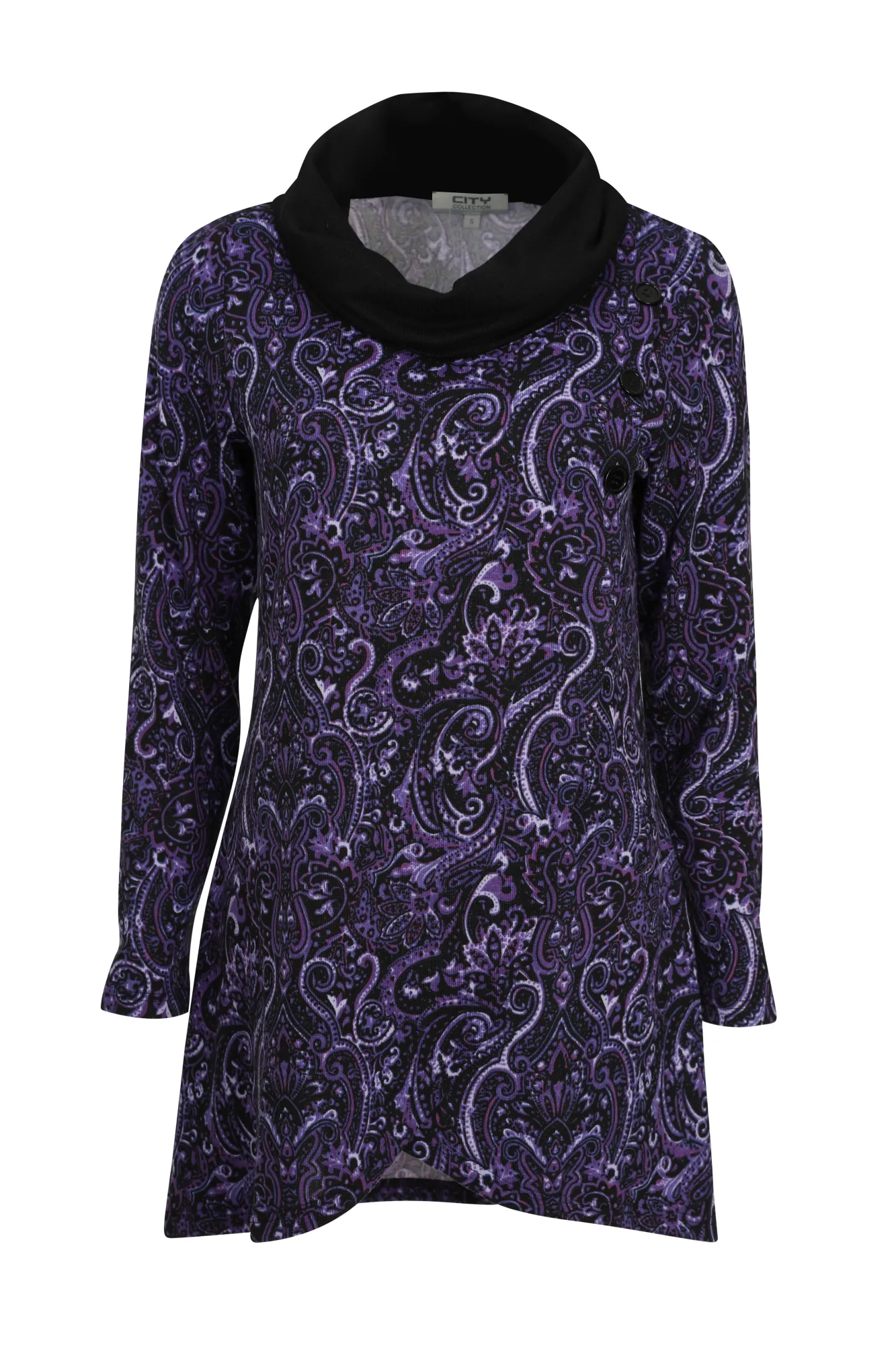 Cowl neck printed Warm Touch Tunic | PURPLE PAISLEY | 7907ZR