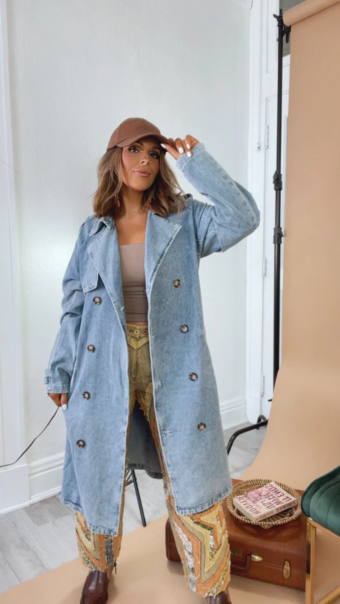 Dahlia Denim Belted Trench Coat