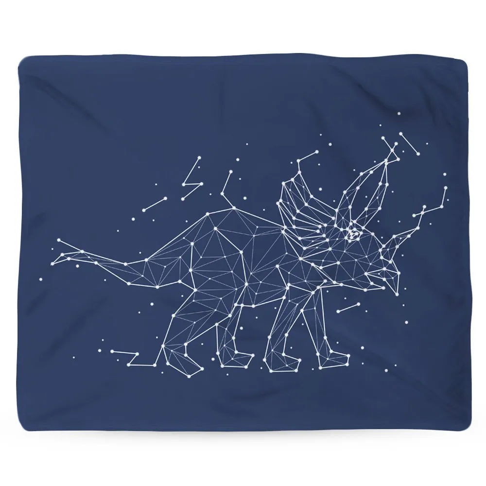 Dinosaur Blanket, Star Blanket, Warm Fleece Throw, Space Theme, Nature Home Decor, Astrology Gift, Constellation, Triceratops, Navy Fabric