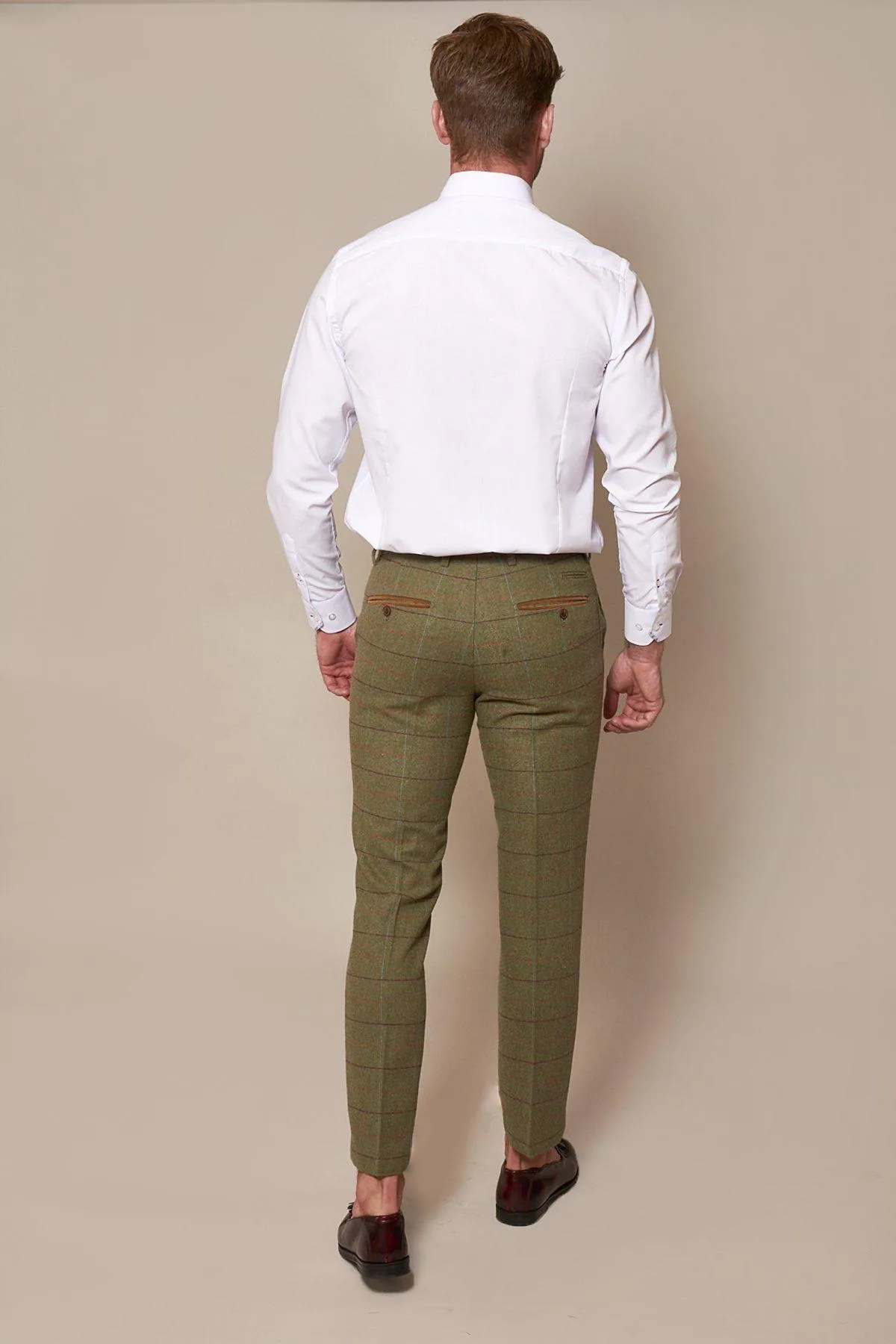 ELLIS - Moss Green Check Tweed Trousers