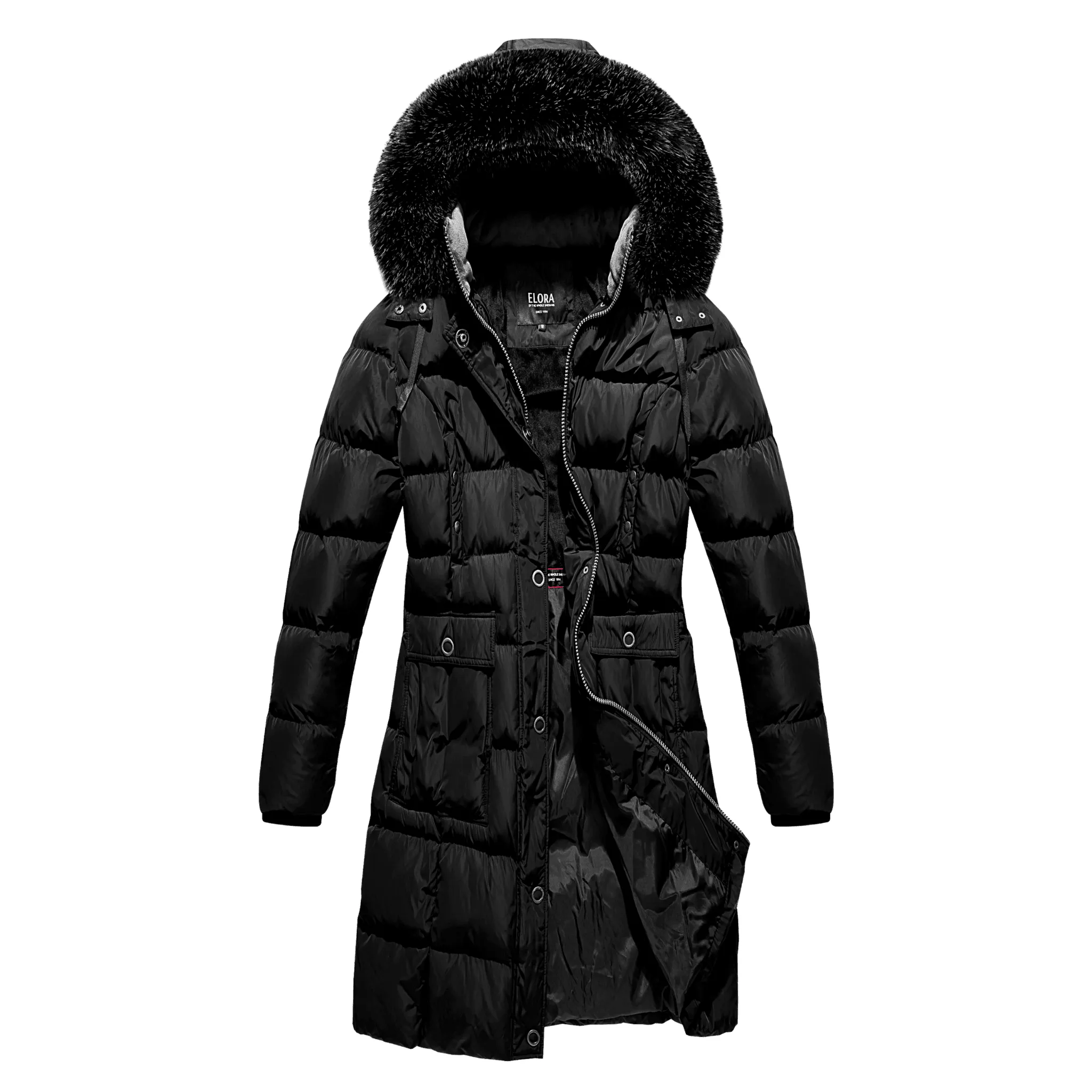 Elora Women's Winter Coat - Mid-length Cargo Coat with Detachable Hood