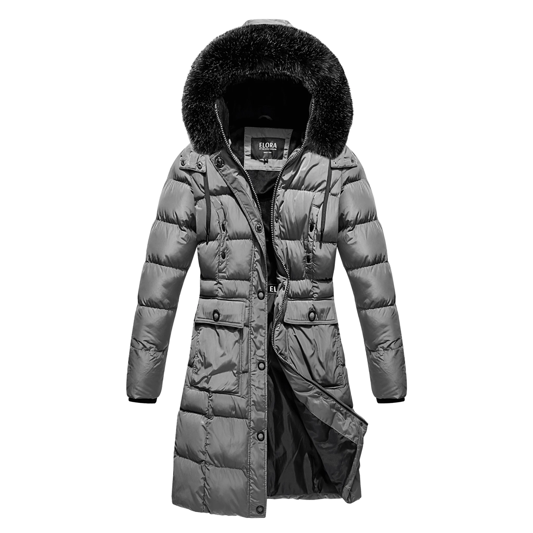 Elora Women's Winter Coat - Mid-length Cargo Coat with Detachable Hood