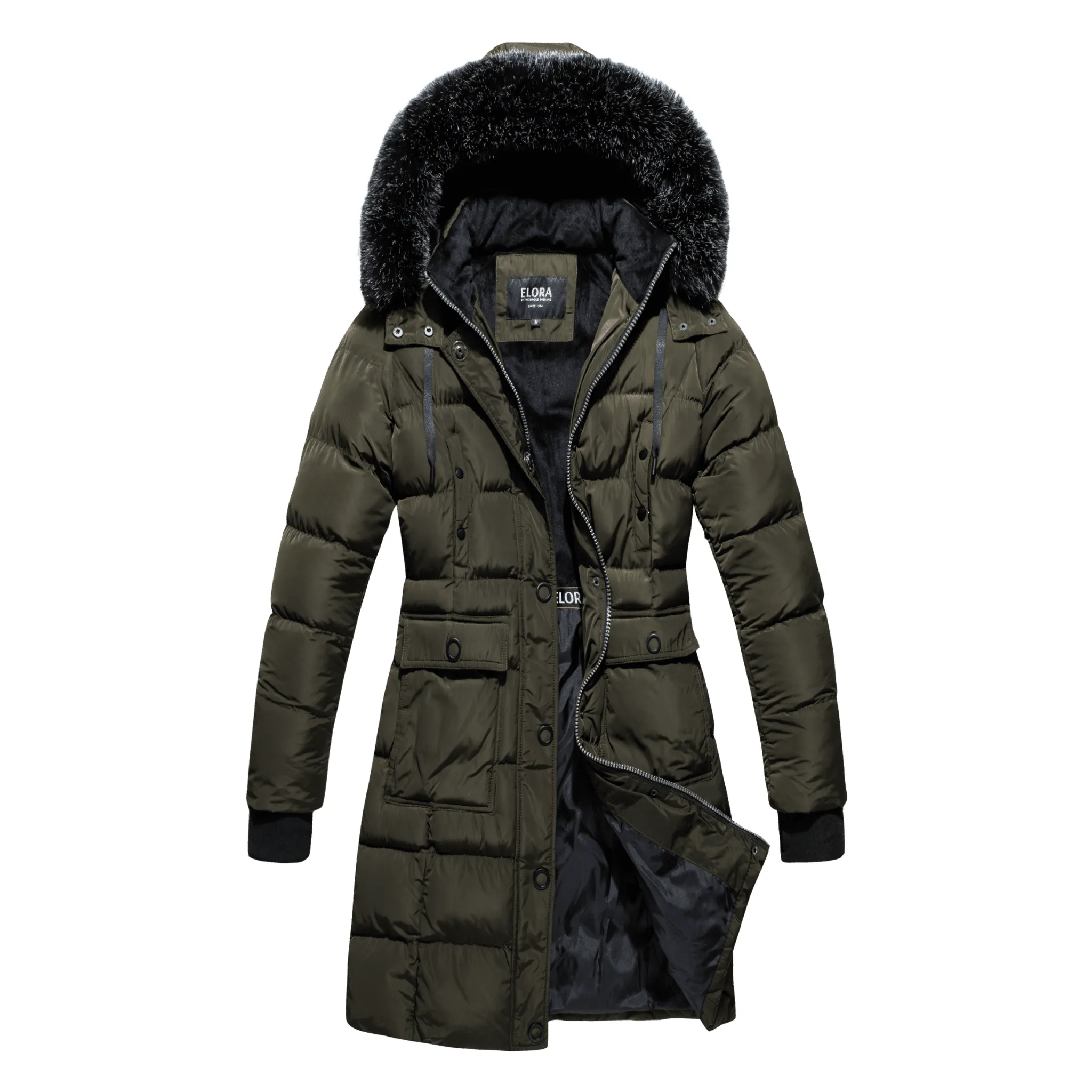 Elora Women's Winter Coat - Mid-length Cargo Coat with Detachable Hood