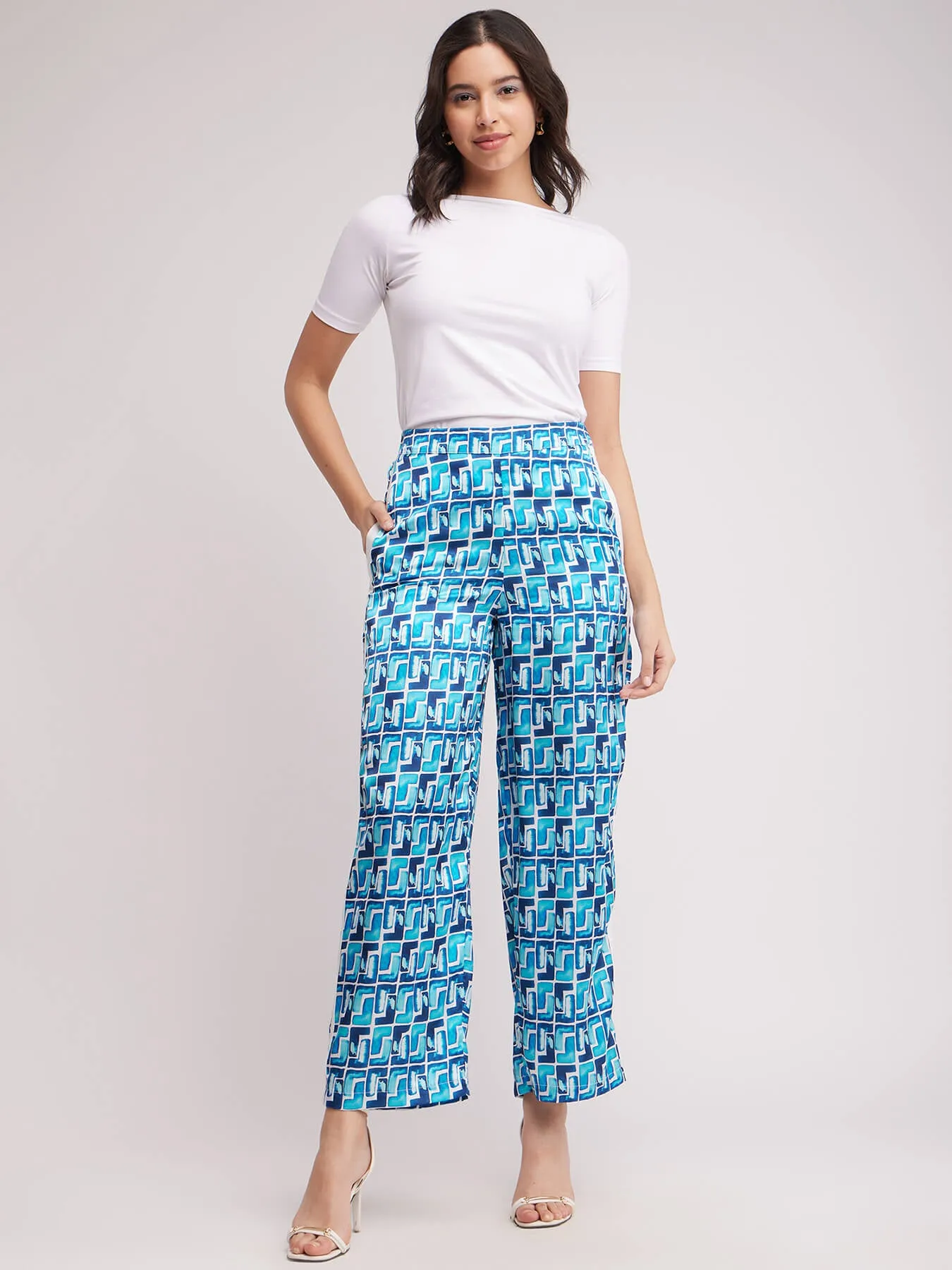 Geometric Print Satin Trousers